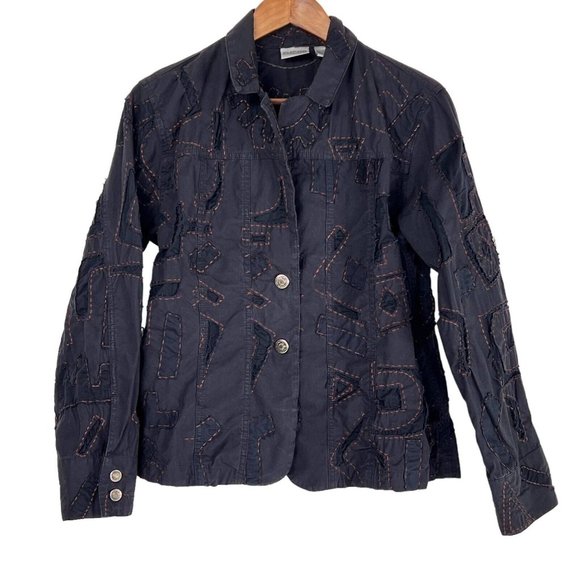 Chico's Jackets & Blazers - Chicos Black Abstract Art to Wear Contrast Stitch Button Blazer Jacket M 1 FLAW